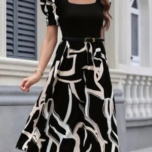 VESTIDO NEGRO/ESTAMP RAYAS