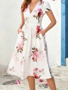 VESTIDO CUELLO V FLORES